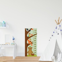 Çocuk Odası Bebek Odası Boy Ölçer Boy Cetveli Sticker Ağaçta Hayv