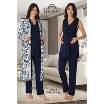 Effortt Effort Kadın Lacivert Lohusa Hamile Sabahlıklı Pijama Takımı 8034 Lacivert