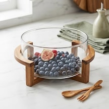 %100 Doğal Akasya Ayaklı Sunum Ve Salata Kasesi - Ahşap Ayaklı Meyvelik Ve Çerezlik 15x7 Cm Veya 20x10 Cm Seçenekli, 1 Adet 20cm 10cm Açık Mavi