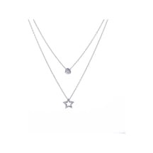 Nagıss Yıldız Tektaş Model Zirkon Taşlı 925 Ayar Gümüş İkili Kadın Kolye