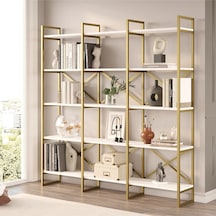 Atlantis 175cm Gold Metal Kitaplık 5 Raflı Geniş 3 Bölme Beyaz Atl6-w Beyaz