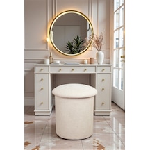 Dekoratif Silindir Sandıklı Puf Çok Amaçlı Oturma Ve Yatak Odası Pufu - Krem - 40x38 Cm Krem