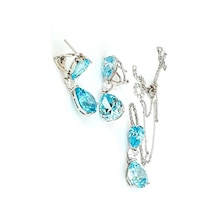 Aquamarin Taşlı 925ayar Gümüş Exclusive Küpe Kolye Set Takım