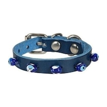 Cattie Gerçek Deriden El Yapımı Boncuklu Kedi Boyun Tasması 1x14-18cm - Royal Blue
