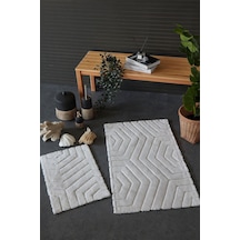 Hcw Plaid Ekru %100 Pamuk Viskon 2 Parça Banyo Paspas Seti 40 60+60 100 Cm Ekru