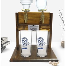 Kişiye Özel Renkli Baskılı Aslan Sütü Tasarımlı İkili Rakı Bardağı Ve Çift Musluklu Doğal Ahşap Rakı Standı-1
