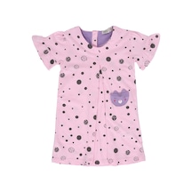 Toontoy Kids Kız Çocuk Baskılı Regular Fit Bisiklet Yaka Kısa Kollu Fırfırlı Elbise - A Pileli Pembe