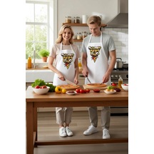 Erkek Unisex Mutfak Aşçı Önlüğü Korkunç Pizza Dilimi Yüz Baskılı Beyaz