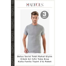 Hadpols Delux Serisi Tekli Rahat Giyim Erkek Gri Sıfır Yaka Kısa Kollu Fanila Tişört 3'lü Paket