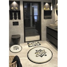 Kristal - Krem, Pamuk Dokuma Taban Yuvarlak Banyo Halısı 100x100-60x60-60x40 3 Lü Set Arb8077 Krem