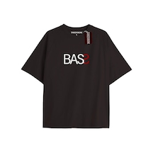 Bass Unisex Oversize Yazılı Tshirt Siyah Siyah