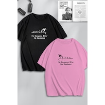 Unisex Kadın Erkek Kavga Ve Sevda Baskılı Sevgili Çift Kombini Tasarım Oversize Tshirt 2'li Pembesiyah Mck0211 Çok Renkli
