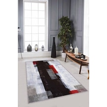 Siyah Kırmızı Kaymaz Tabanlı Modern Salon Halıları Mx07n11 Siyah - Kırmızı