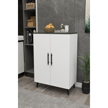 3 Raflı 2 Kapaklı Çok Amaçlı Dolap Çok Amaçlı Mutfak Dolabı Banyo Dolabı Koyu Gri & Beyaz - Koyu Gri & Beyaz Çok Renkli