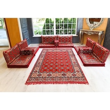 Şark Köşesi Takımı Süngerli 3'lü Konsept Buhara Kırmızı Modeli