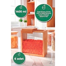 1400 Ml Bambu Kapaklı Erzak Kabı Bakliyat Saklama Kabı Mutfak Organizer Tekli Saklama Kutusu 6 Adet Kahverengi