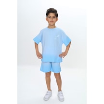 Toontoy Kids Toontoy Erkek Çocuk Yıkama Efektli Baskılı Şortlu Takım Mavi
