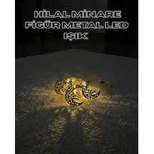 Gold Renk Metal Minareli Hilal Led Işık Pilli Ramazan Süsü Renkli 90543737