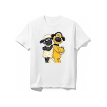 Urbantrendstore Koyun Shaunn Bitzer Baskılı Unisex Kız Çocuk Erkek Çocuk Bisiklet Yuvarlak Yaka Basic Kısa Kollu %100 Pamuk Tişört Beyaz