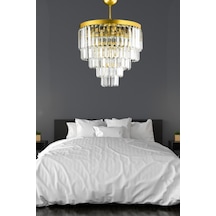 Nilsa Gold 40x40 Cm'lik Kristal Taşlı Lüks Avize - Yatak Odası - Salon - Mutfak - Hol Altın