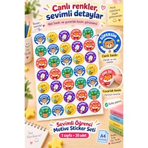 Sevimli Öğrenci Motive Sticker Seti 35 Adet 1 Sayfa Aferin, Bravo, Harika, Çok İyi Ve Süpersin Etiketleri Çok Renkli