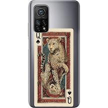 Xiaomi Mi 10t-10t Pro Uyumlu İskambil Kağıdı Tasarımlı Leopar Portre Baskılı Silikon Kılıf Renkli