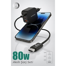 80w Çift Portlu Usb-c Girişli Akıllı Hızlı Şarj Adaptör Kablo Seti - Pd Ve Qc Destekli