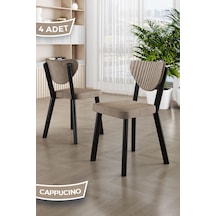 Canisa Arfe Serisi 4 Adet Cappucino Mutfak Sandalyesi Siyah Metal İskeletli 1. Sınıf Babyface Kumaş Sandalye Cappucino Ayaklar Siyah