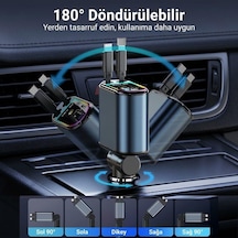 Acc-01 Rgb Işıklı 66w Araç Şarj Cihazı - 4in1 Geri Çekilebilir Makaralı Kablolu Type-c + Lightning Yıldızlı Tavan Projeksiyonlu Hızlı Araç Şarj Aleti