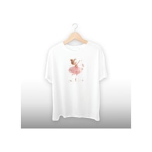 Balerin Detaylı Unisex Tişört Beyaz