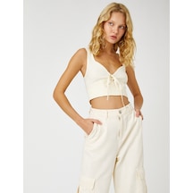 Koton Crop Büstiyer Askılı V Yaka Ekru 2sal30031ıw 2SAL30031IW010 Ekru
