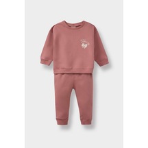 Defacto Kız Bebek Çiçekli Sweatshirt Kumaşı 2li Takım E8993a525aubr103 Pembe