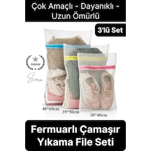 3 Adet Farklı Boy Çamaşır Yıkama Filesi Torba Seti Renkli Fermuarlı Kirli Temiz Sütyen İç Çamaşırı Çok Renkli