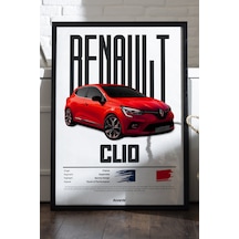 Renault Clio Araba Siyah Ahşap Çerçeveli Poster, Dekoratif Duvar Tablosu