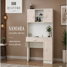 Samara Kitaplıklı Çalışma Masası Meşe - Beyaz