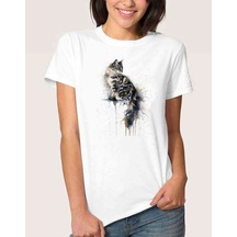Watercolor Cat Kadın Beyaz Tshirt (534311818)