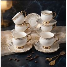 Artworks 12 Parça Gold Detaylı Porselen Kahve Fincan Takımı 6 Kişilik Altın