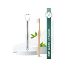 Tbrush Nano Doğal Bambu Vegan Diş Fırçası - Ultra Soft Beyaz Paslanmaz Çelik Dil Temizleyici