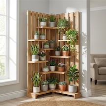 Wooddesign Çok Katlı Ahşap Köşe Çiçeklik Saksılık Ve Dekoratif Raf Modülü 160x150 Cm Bej