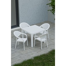 90x90 Cm Rattan 4 Kişilik Masa Takımı Camsız Bambu Sandalye Bahçe Teras Takımı Oturma Grubu Beyaz