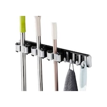 Pazly Paspas Tutucu Kancalı Süpürge Askısı - Delme Çivisiz Model H46158b-2 Siyah