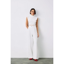 Sateen Bel Aksesuarlı Pantolon - Ekru Ekru