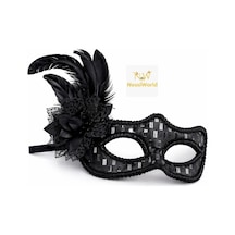 Mey İthalat Siyah Tüylü Balo Maskesi Kadın Parti Aksesuarı Yetişkin