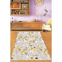 Sarı Çiçekli Kaymaz Tabanlı Makinede Yıkanabilir Halı Bh01n11