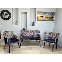 Azra Mobilya Çay Seti Koltuk Takımı - Cafe - Balkon - Bahçe - Ofis Mobilyası - Salon Oturma Grubu Karışık Desen Siyah