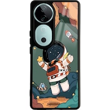 Vivo V40 Anime Astronot Tasarımlı Glossy Telefon Kılıfı Siyah