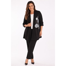 Bihan Store Kadın Taş Baskılı Uzun Hırka Şık Ve Modern Tasarım Y26-30111 - Siyah