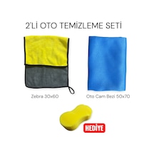 2'li Oto Temizleme Seti, Zebra Bezi 30x60+ Mıkrofıber Cam Bezi 50x70 Araç Yıkama Süngeri