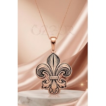 925 Ayar Gümüş İsimli Fleur De Lis Zambak Kolye Rose Gold