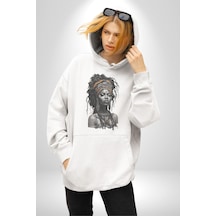 Afrikalı Kadın Sanat Siyahi Kadın Erkek Beyaz Kapüşonlu Sweatshirt Hoodie Beyaz